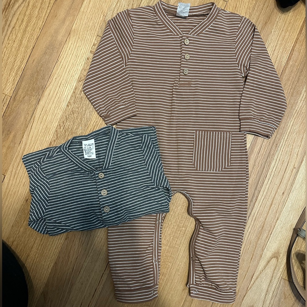 Set of striped rompers